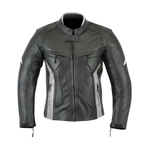 แจ็กเก็ตมอเตอร์ไบค์หนังวัวแท้สำหรับผู้ชายมีการป้องกันด้วย CE พิมพ์ลายแทร็กแข่งรถไซส์ใหญ่ใหญ่พิเศษสำหรับฤดูหนาวสีเทา/สีดำสำหรับถนน - Product Image 1