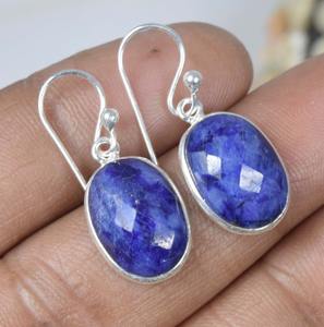 Bijoux de mode pour femmes Boucles d'oreilles en pierres précieuses Lapis Lazuli Boucles d'oreilles en argent sterling massif 925 pour femmes et filles Boucles d'oreilles en argent - Product Image 2