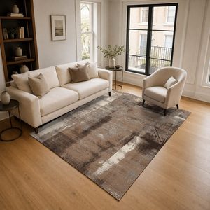 Tapis RUGS DEPOT LXDP-0278 en chenille, motif géométrique contemporain imprimé numériquement, couleur terre cuite dorée, lavable en machine, antidérapant, vente en gros - Product Image 2