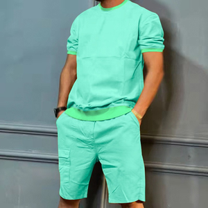 Ensemble deux pièces pour homme en coton léger et respirant, t-shirt à manches courtes et short assorti, tenue décontractée pour l'été - Product Image 6