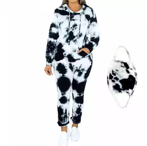 Pantalones de chándal con capucha de algodón 100% con estampado de tinte de corbata reversible de talla grande para mujer, conjuntos de dos piezas de invierno de manga larga transpirables - Product Image 4