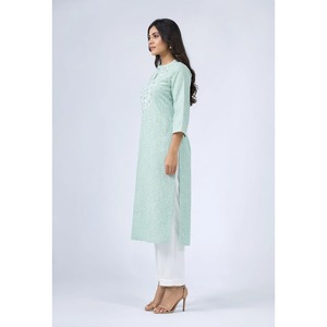 Blusa de Algodón Popelina Azul Cielo para Mujer, Bordada, Elegante, de Secado Rápido, Estilo Étnico de Verano, Rama's - Product Image 3
