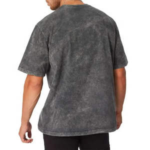 T-shirt pour homme sur mesure, lourd, respirant, écologique, coupe ample, 100% coton, délavage à l'acide, épaules tombantes, col large - Product Image 4