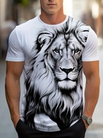 T-shirt décontracté pour homme, style streetwear, respirant, en maille, imprimé lion, sérigraphié, personnalisable, de haute qualité, respectueux de l'environnement