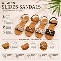 Sandales plates élégantes à double boucle pour femmes, confortables avec semelle intermédiaire en EVA et PU, à bride cheville, chaussures d'été de plage pour dames, vente en gros d'usine
