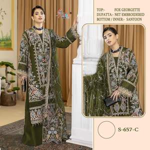 Trabajo de bordado de Georgette de imitación exclusivo para mujer Salwar Kameez con ropa de Festival Dupatta fabricada por moda para adultos - Product Image 4