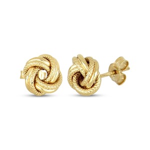 Classic Twisted Love Knot Golden <b>Stud</b> <b>Earrings</b> In 14K Yellow Solid Gold Wedding Anniversary Gift Handmade Jewellery For Women - Product Image 1