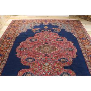 Alfombra Turca de 7.8x12 pies, Alfombra Vintage Extra Grande, Alfombra de Lana con Diseño Floral Azul y Rojo - Product Image 3