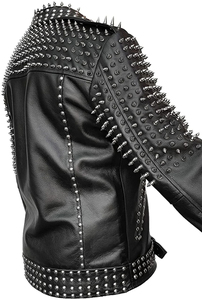 Veste en cuir PU noir style punk pour homme avec rivets et pointes, fermeture éclair, coupe ajustée, manches classiques, col rabattu - Product Image 4