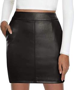 Elegante falda de piel sintética de cintura alta para mujer elegante estilo coreano elástico de algodón y gasa para trajes Casuales - Product Image 1