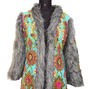 Zari-Chaqueta de trabajo Vintage bordada para mujer, traje elegante con piel sintética blanca, 2022 - Product Image 1