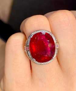 Red Round Natural Tourmaline Rubellite Zircon 925 Sterling Silver 14K Gold Plated Unisex Halo Signet Ring 13ct Intense - Product Image 2