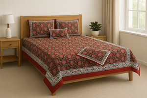 Premium Jaipuri Hand Crafted Hand Block Printed Pure Cotton Yellow Bed Sheet Set Indian Print <b>King</b> <b>Size</b> (108*108") Bedding - Product Image 2