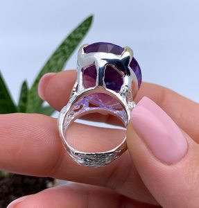 Bague en argent sterling 925 avec pierre précieuse améthyste verte de taille ovale naturelle de 43 carats, taille 8 US, bijoux élégants faits à la main, cadeau pour femmes - Product Image 2