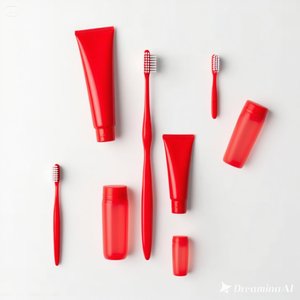 Elegante Kit de cepillo de dientes de hotel rojo | Juego de cuidado bucal minimalista con pasta de dientes y estuche de viaje 100 caja personalizada - Product Image 1