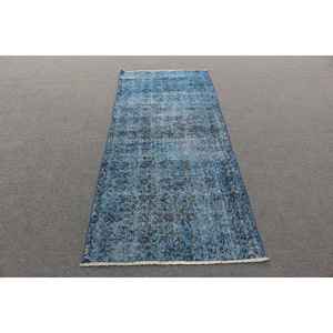 Alfombra Vintage de 3.1x6.9 pies, Alfombra Turca con Rayas Azules - Product Image 1