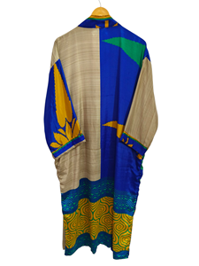 Patchwork Kimono Robe Bikini Cover Up Night Wear Long Robe, Kimono Sari en soie recyclée vintage indien fait à la main, - Product Image 6