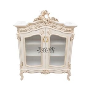Vintage Cream Carved <b>Display</b> Vitrine <b>Cabinet</b> - Product Image 1