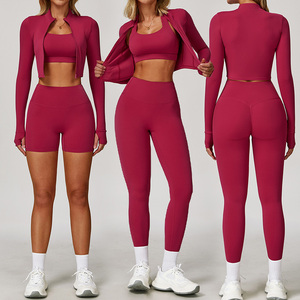 High Quality New Women Long Sleeve <b>Yoga</b> Legging Fitness 3 Piece <b>Yoga</b> Set With <b>Jacket</b> for Women - Product Image 4