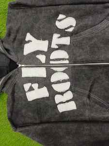 Streetwear Custom Cut & Sew Applique Broderie Patch Hoodie Vintage Acid Wash Distressed Crop Zip up Hoodies Pour Hommes - Product Image 4