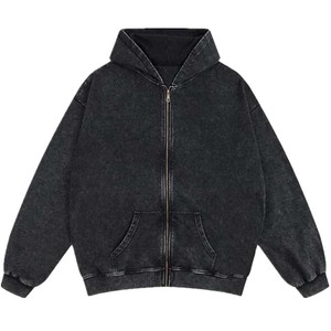 OEM เสื้อฮู้ดมีซิปของผู้ชายเสื้อมีฮู้ดแนวสตรีทแวร์ผ้าคอตตอนซักแบบวินเทจแนวกรดลำลองเสื้อผ้าฝ้าย100% แบบสั่งทำโลโก้ได้ - Product Image 1
