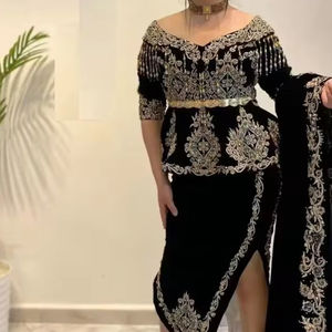 La última chaqueta negra 2024 y vestido Karakou con impresionantes cuentas de cristal bordadas, piedras, perlas y trabajo hecho a mano Dabka - Product Image 1