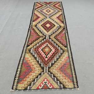 3x10.3 ft Turkish <b>Runner</b> Rug, <b>Red</b> Brown Vintage Oriental Wool Rug - Product Image 1