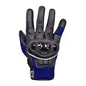 Gants de moto en cuir noir et bleu, à doigts entiers, avec fermeture auto-agrippante, pour hommes - Product Image 4