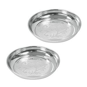 Pooja Thali de plata alemana, paquete de 2 placas de Pooja, decoración del hogar, meditación, Yoga, cubiertos, decoraciones de Diwali, regalo de Diwali - Product Image 1
