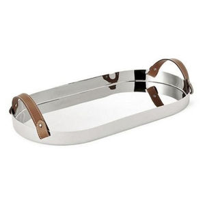 Plats faits à la main, plateau de service en chocolat, vaisselle aspect fantaisie, design martelé en forme de rectangle avec manche en bois - Product Image 2