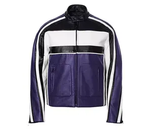 Veste vintage en cuir noir délavé avec ceinture élastique et poignets en relief graphique personnalisée OEM - Product Image 2