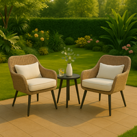 Ensemble moderne de table basse et 2 chaises en polyrotin avec rotin PE pour salon et jardin