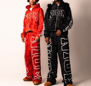 กางเกงวอร์มทรงตรงมีฮู้ดแบบมีซิปขนาดใหญ่แนวสตรีทพิมพ์โลโก้ตัวอักษร - Product Image 3