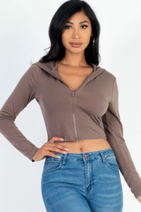 Ensemble de sweat à capuche personnalisé pour femmes d'automne avec poche zippée haut court veste ensembles de jogging en velours survêtements en velours pour femmes - Product Image 5
