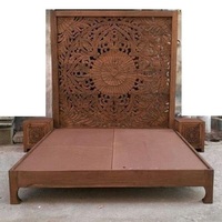 Cadre de lit de rangement pliable de luxe moderne en gros, taille double, en bois massif de mangue sculpté à la main, couleur personnalisable, haute qualité