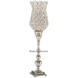 Support en métal poli brillant de couleur argentée de haute qualité de vente chaude avec le bougeoir perlé en cristal et le support votif - Product Image 1