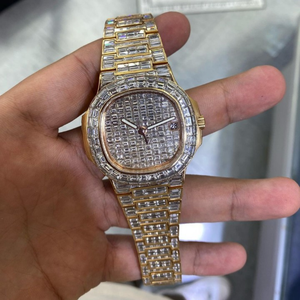 Original Branded Handmade Premium Quality Black Round Dial Half Iced Out Unisex Luxury Fine Jewelry VVS Moissanite Diamond Watch - Product Image 5