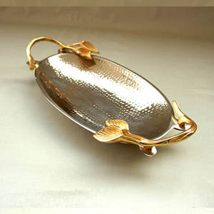 Highest Quality Gold Color Vanity Tray Set of 3 Round Aluminium Leaf <b>Trinket</b> Tray for Wedding Gifts - Product Image 4