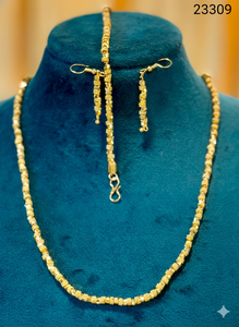 <b>Gold</b> Plated leaf Design <b>Choker</b> Necklace Set with Matching Earrings & Ring | Indian Traditional Imitation Wholesale Model 23209 - Product Image 5