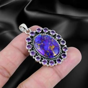 Hecho a mano 925 plata esterlina rodio colgante raro púrpura cobre turquesa amatista Natural Punk Boho joyería de fiesta nupcial - Product Image 1