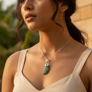 Collier avec pendentif en jade argent 925 - Pierre naturelle plaqué or rose rhodié - Product Image 2