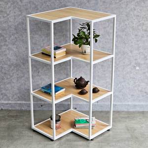 Estante de Pared Esquinero de 4 Niveles KGT68027, 60x60x120cm, Madera Contrachapada con Estructura de Hierro, Tipo Soporte, Almacenamiento para Sala de Estar o Dormitorio - Product Image 3