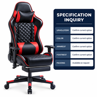 Chaise de jeu moderne en PVC matelassé noir et rouge avec repose-pieds réglable et coussin lombaire pour bureaux à domicile, salles d'étude et salles de jeu