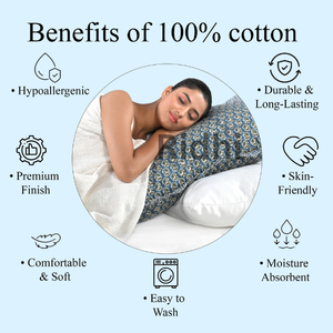 Funda de Almohada Lumbar con Volantes RIDHI, Diseño Floral Azul Pavo Real, 20x36, Estampado a Mano, Algodón, Personalizable, Removible, Lavable, Decorativa - Product Image 3