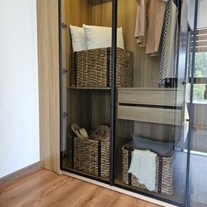 Set of 3 water hyacinth woven <b>baskets</b> with leather handles Handmade Storage <b>Basket</b> Wholesale eco-friendly Made in Vietnam - Product Image 5