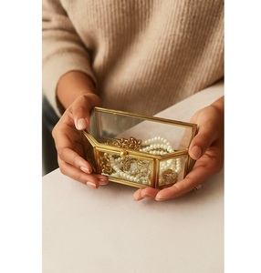 Glass Jewelry Box gold finished square shape reflects luxury, elegance, and timeless design - Product Image 5