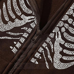 <b>Brown</b> Color Allover Rhinestone 100% Cotton Men's Hoodies Sweatshirts 400 GSM Pullover Heavy Weight Winter Streetwear for Unisex - Product Image 6