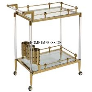 Rustic Vintage Art Inspired Antique Designer Gold Plated Luxurious Quality Metal Made Serving Trolley From India In Best Price - Product Image 4