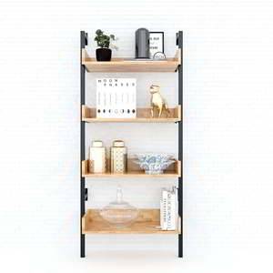 KTT6819 4-Tier <b>Wall</b>-<b>Mounted</b> <b>Bookshelf</b> Rubberwood with Iron Frame for Living Room - Product Image 2