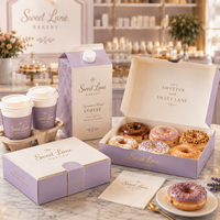 Ensemble d'emballages de boulangerie personnalisés AT PACK avec boîtes à beignets, gobelets à café et cartons pour boissons, solution d'emballage alimentaire de marque pour café